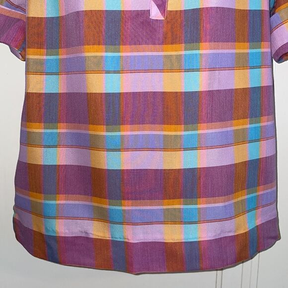 Vtg 70s Lucky Winner plaid smock blouse - Picture 4 of 8